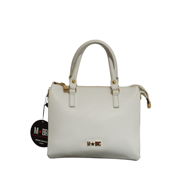 Borsa Mbrc Massimo Braccialini realizzata in Vera Pelle di Colore Bianco dalle dimensioni Medio Piccole da portare a Mano o mediante Tracolla removibile.