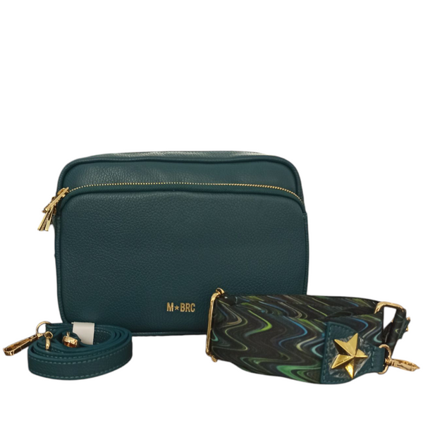 Borsa Messenger a Tracolla Modello Obona M★BRC di Massimo Braccialini realizzata in vera pelle di Colore Ottanio a due scomparti.