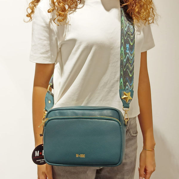 Borsa Messenger a Tracolla Modello Obona M★BRC di Massimo Braccialini realizzata in vera pelle di Colore Ottanio a due scomparti.