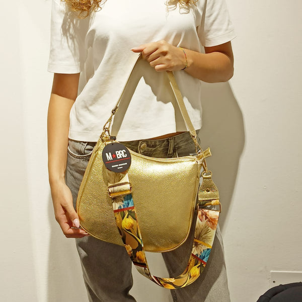 Borsa in Pelle Mbrc assimo Braccialini Collezione Obona colore oro.