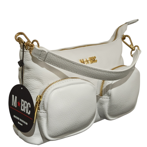 Borsa Mbrc Massimo Braccialini realizzata in Vera Pelle di Colore Bianco dalle dimensioni contenute ma ben strutturata.