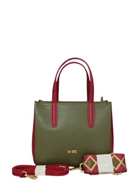 Borsa medio piccola Mbrc di Massimo Braccialini in Palmellato di colore Verde e rossa.