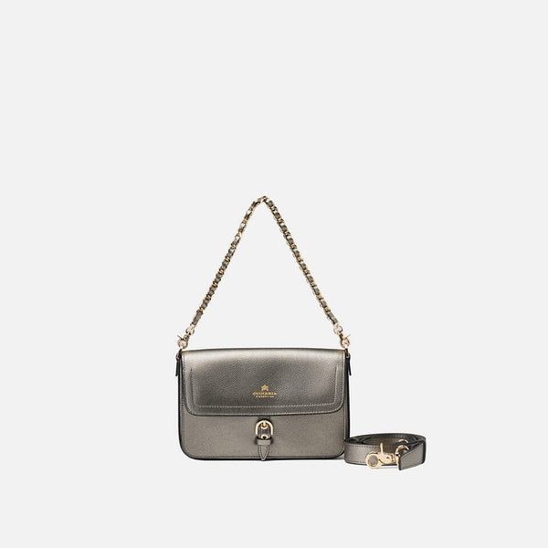 BORSA CUOIERIA FIORENTINA COLOR ARGENTO MODELLO EVA FLAPBAG.