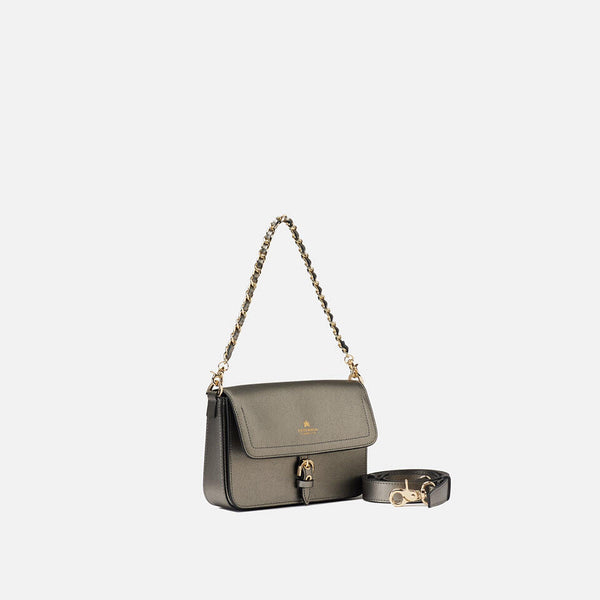 BORSA CUOIERIA FIORENTINA COLOR ARGENTO MODELLO EVA FLAPBAG.