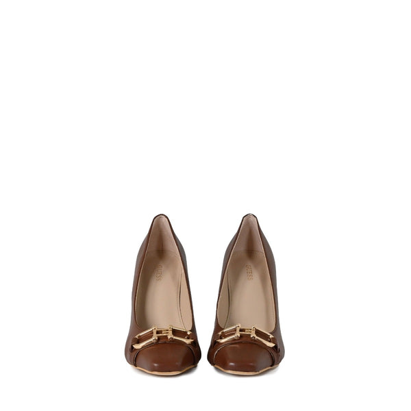 Eleganti e Sofisticate Décolleté nella Variante Colore Cognac Realizzate in Vera Pelle con Dettaglio logo frontale e punta Quadra.