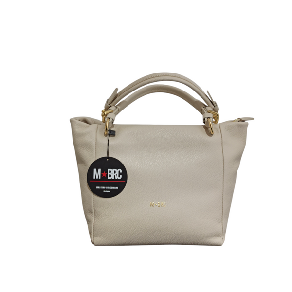 Borsa Mbrc Massimo Braccialini realizzata in Vera Pelle di Colore Bianco dalle dimensioni Medio Grandi da portare a Spalla o mediante Tracolla removibile.