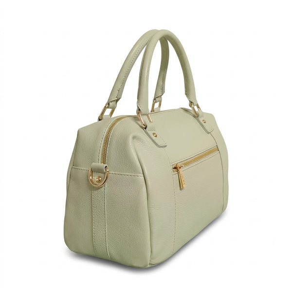Bauletto in vera pelle mbrc con doppia tracolla di colore acqua.