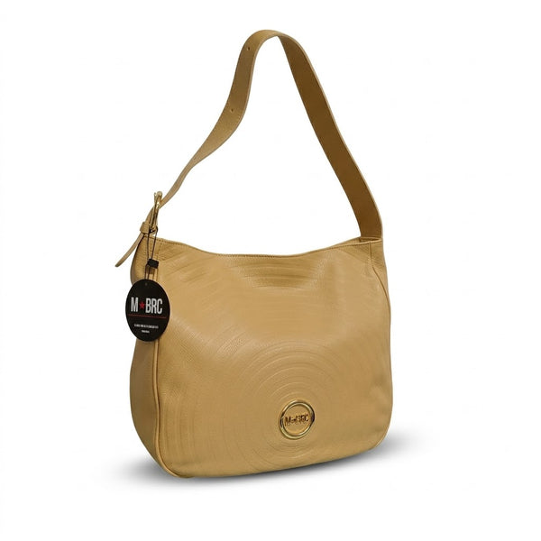 bORSA IN VERA PELLE MBRC MODELLO ROUND COLORE CAMEL.