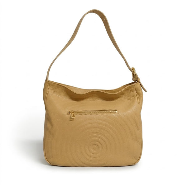 bORSA IN VERA PELLE MBRC MODELLO ROUND COLORE CAMEL.