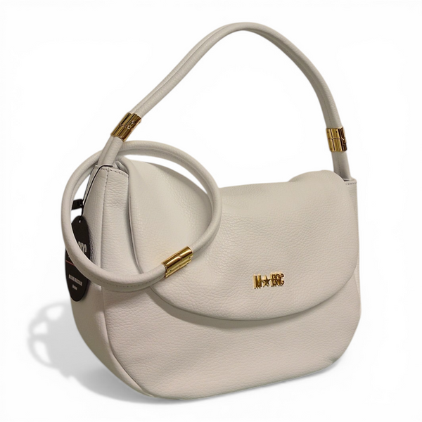 borsa a spalla in vera pelle mbrc di colore bianco modello tubolar codice h234.