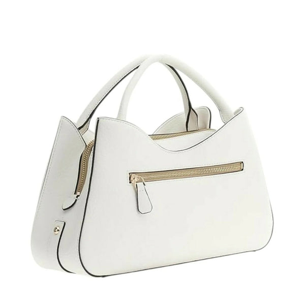 Borsa a mano Guess Gipsy bianca, elegante e versatile, con dettagli dorati, logo G e chiusura con zip. Dimensioni 32x16x9,5 cm.