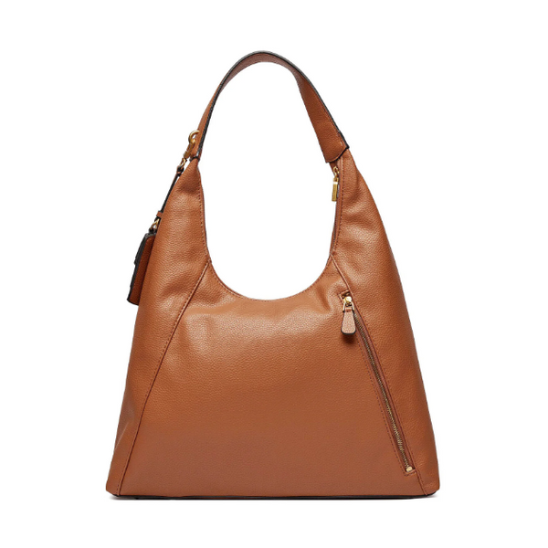 Borsa a spalla shopping Guess modello Loryn di colore Cognac.