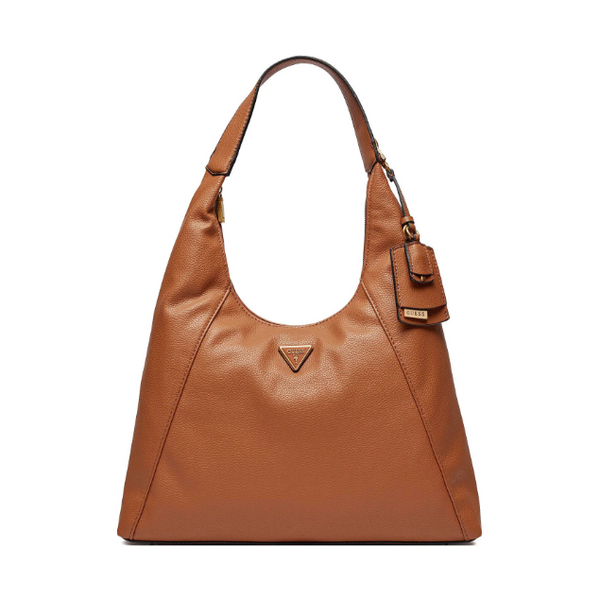 Borsa a spalla shopping Guess modello Loryn di colore Cognac.