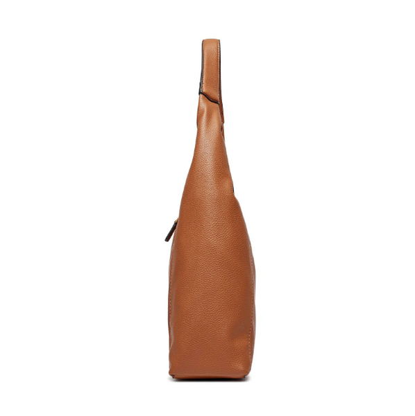 Borsa a spalla shopping Guess modello Loryn di colore Cognac.