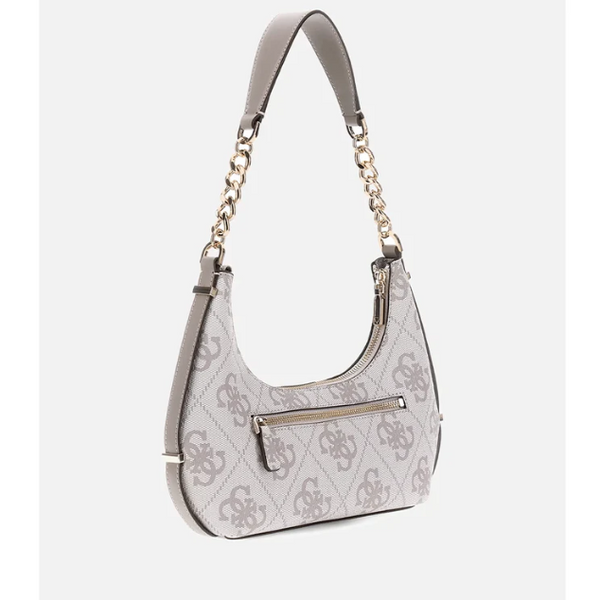 Borsa a spalla Guess di colore dark taupe logo.