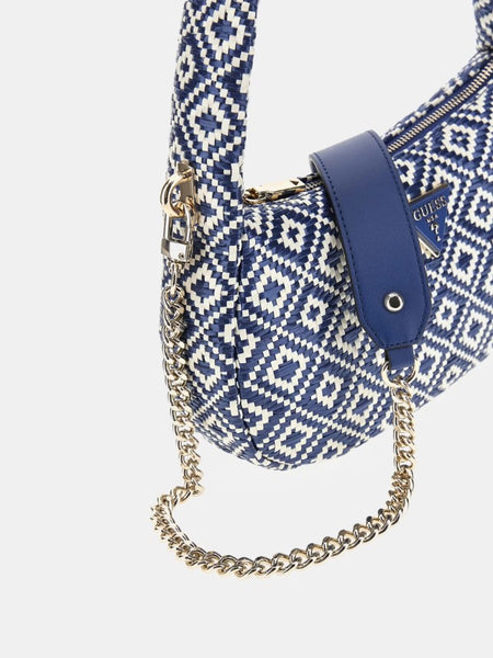 Borsa a spalla guess riannee rafia blue con tracolla.