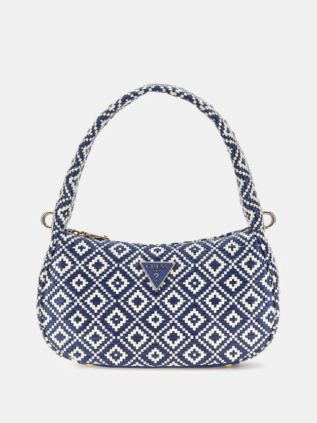 Borsa a spalla guess riannee rafia blue con tracolla.