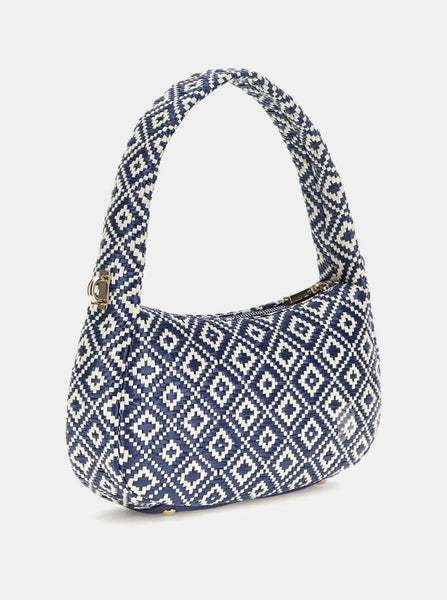 Borsa a spalla guess riannee rafia blue con tracolla.