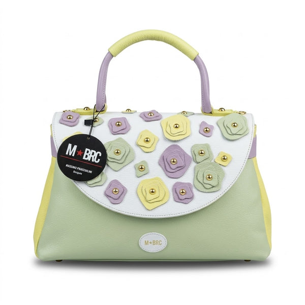 Borsa a mano in vera pelle mbrc modello carla di colore bianco multi codice h179.