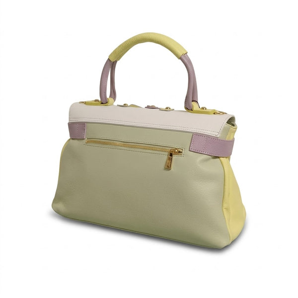 Borsa a mano in vera pelle mbrc modello carla di colore bianco multi codice h179.
