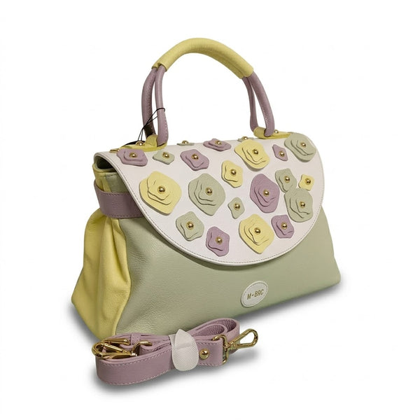 Borsa a mano in vera pelle mbrc modello carla di colore bianco multi codice h179.