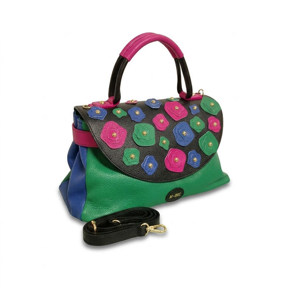 Borsa a mano in vera pelle mbrc modello carla di colore nero multi codice h179.
