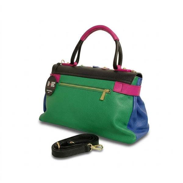 Borsa a mano in vera pelle mbrc modello carla di colore nero multi codice h179.