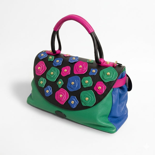 Borsa a mano in vera pelle mbrc modello carla di colore nero multi codice h179.