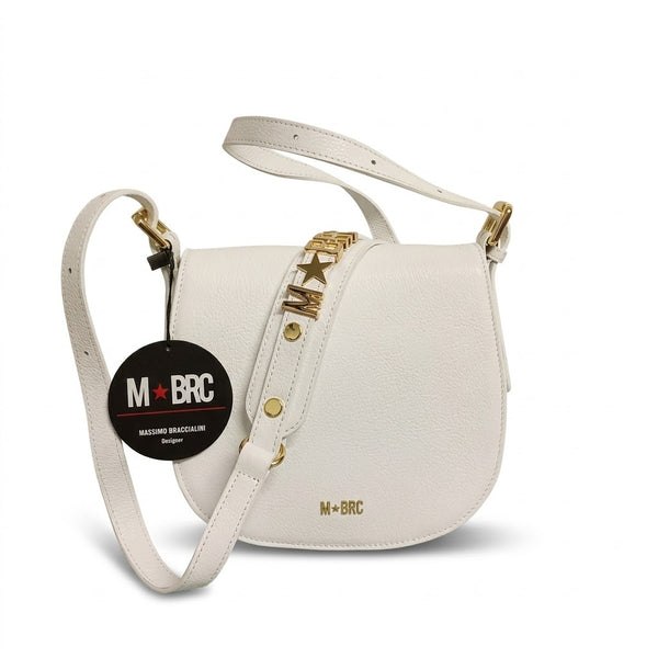 Borsa a tracolla in vera pelle Mbrc Modello lettering di colore bianco codice h152.