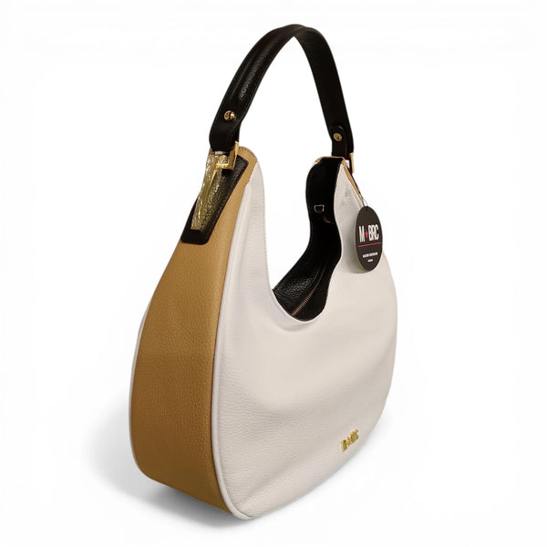 Borsa in vera pelle mbrc modello king colore camel bianco.