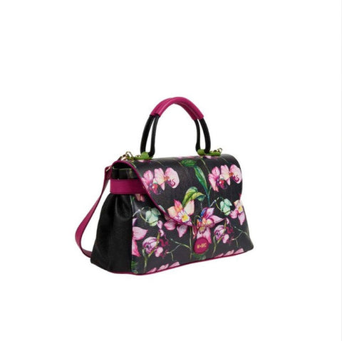Borsa Mbrc Mamma Mia Nera e Fuxia con Orchidee.