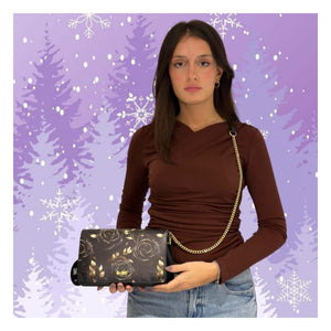 borsa mbrc massimo braccialini modello palmellato colore ero con rose colore oro codice t165.