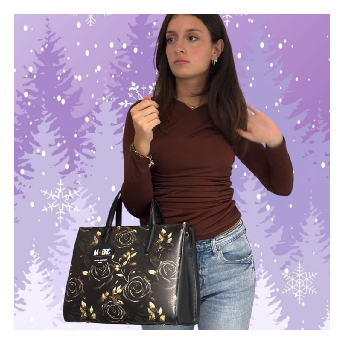 Borsa mbrc massimo braccialini colore nero con rose rosse oro codice t175.