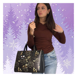 Borsa mbrc massimo braccialini colore nero con rose rosse oro codice t175.
