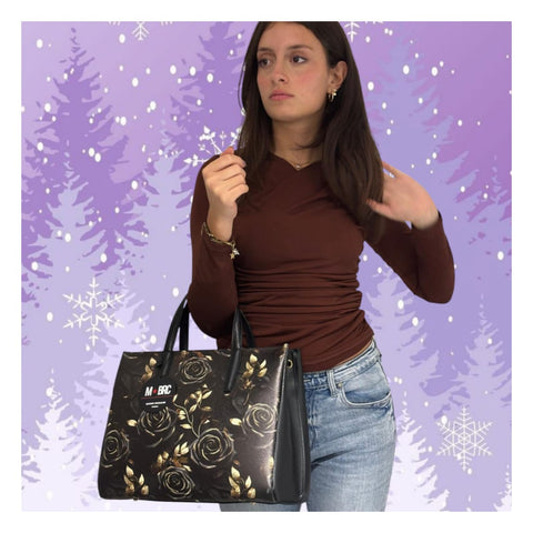 Borsa mbrc massimo braccialini colore nero con rose rosse oro codice t175.