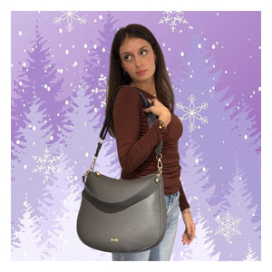 borsa mbrc massimo braccialini in pelle con tracolla di colore grigio.