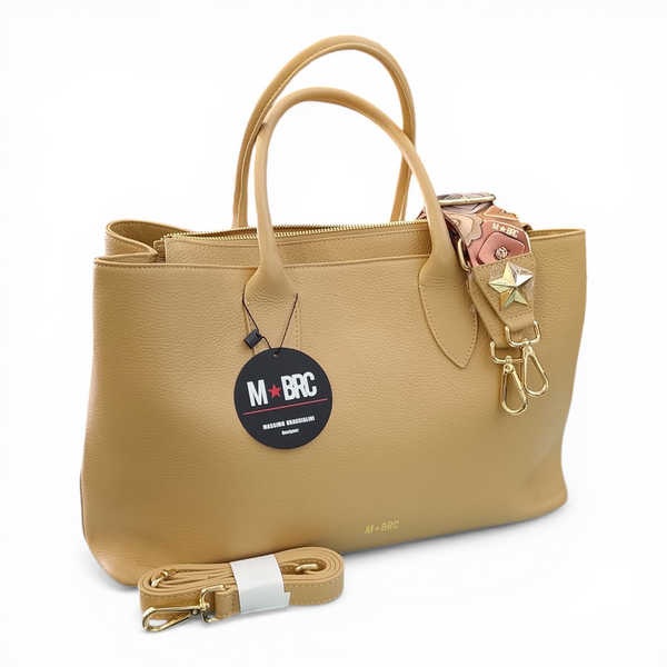 Borsa a due manici in vera pelle mbrc con doppia tracolla in dotazione modello obona codice h057.
