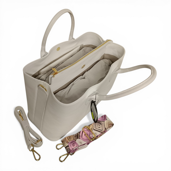 Borsa a mano con doppia tracolla in dotazione mbrc in vera pelle di colore bianco modello obona codice h057.