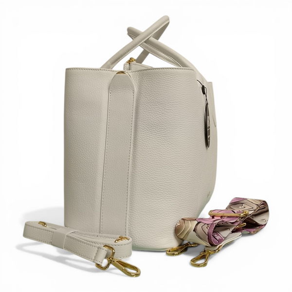 Borsa a mano con doppia tracolla in dotazione mbrc in vera pelle di colore bianco modello obona codice h057.