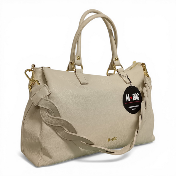 borsa in vera pelle di colore bianco mbrc modello onda codice h166.