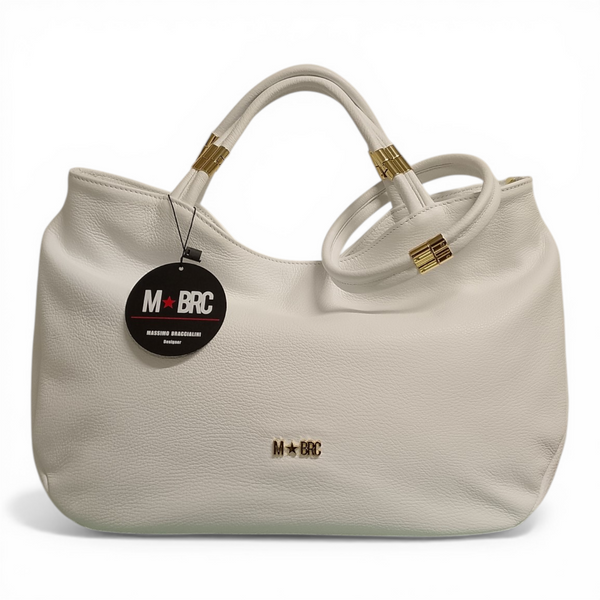 borsa in vera pelle bianca mbrc modello tubolar codice h236.