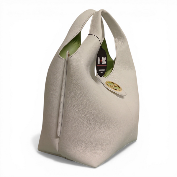borsa in vera pelle a mano mbrc modello double di colore bianco h184.
