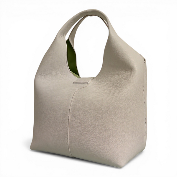 borsa in vera pelle a mano mbrc modello double di colore bianco h184.