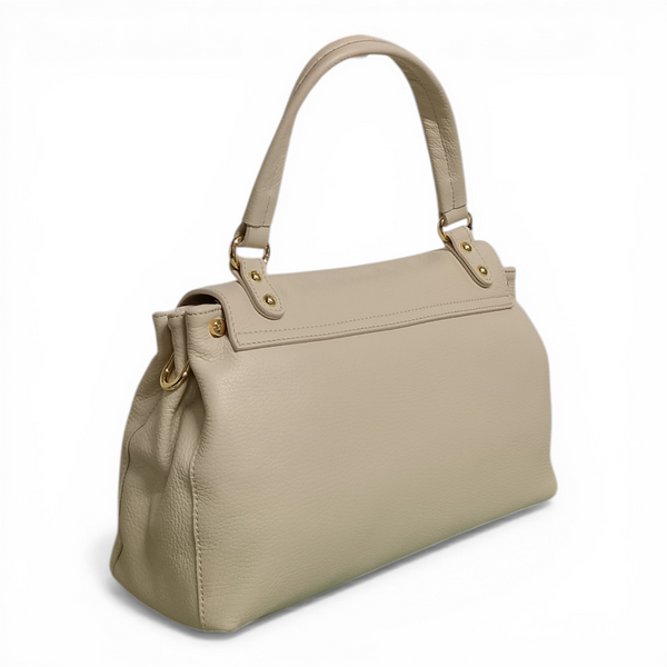 Borsa a spalla in vera pelle mbtc di colore avorio modello obona h057 con doppia tracolla.