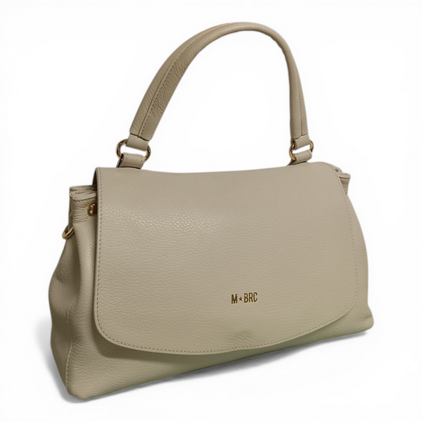 Borsa a spalla in vera pelle mbtc di colore avorio modello obona h057 con doppia tracolla.