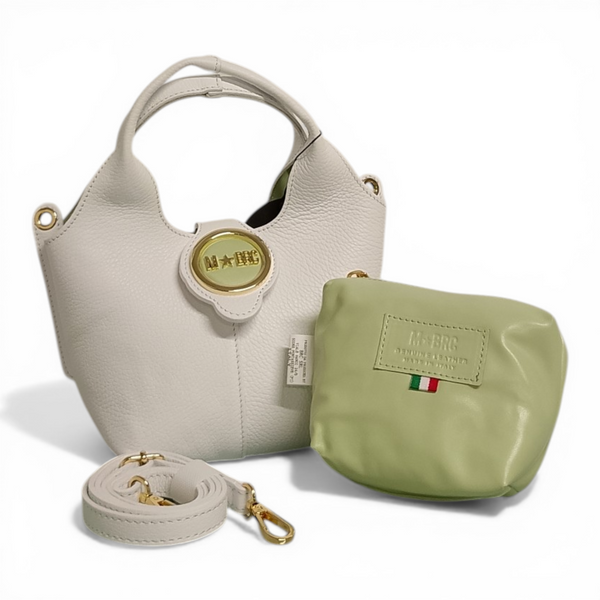 borsa in vera pelle mbrc di colore bianco h182