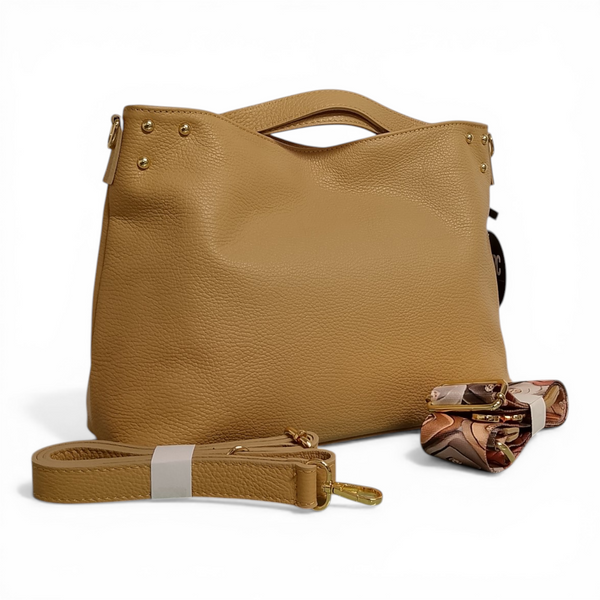 Borsa a mano con doppia traocca in vera pelle mbrc modello obona codice h073.
