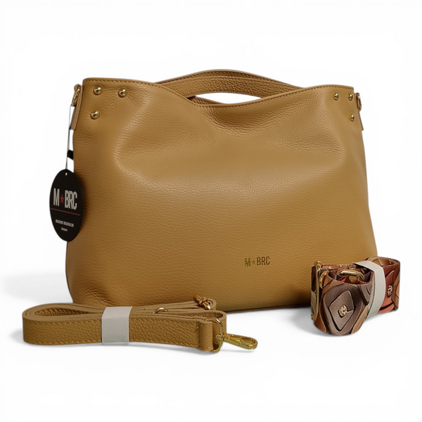 Borsa a mano con doppia traocca in vera pelle mbrc modello obona codice h073.