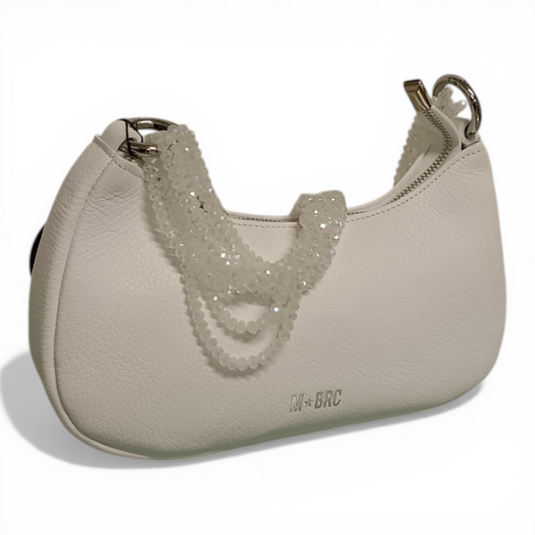 borsa in vera pelle mbrc di colore bianco modello gemma da cerimonia o sera codice h281.