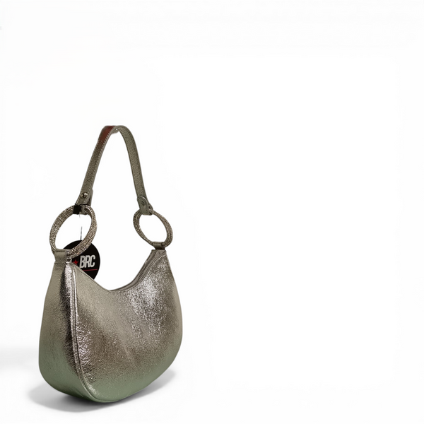 borsa in vera pelle mbrc colore argento da cerimonia o serata glemour modello cristal.
